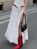 Girlfairy Solid Color Slit Layered Loose Midi Skirt