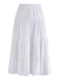 Girlfairy Solid Color Tiered Midi Skirt