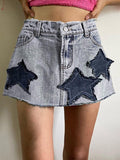Girlfairy Vintage Star Patch Denim Mini Skirts