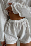 Girlfairy 2024 Fashion Woman Elegant SetHollow Long Sleeve Shorts Slit Two-Piece Set