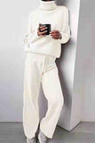 Girlfairy 2024 Fashion Woman Elegant SetSolid Turtleneck Long Sleeve Long Pant Knitted Set